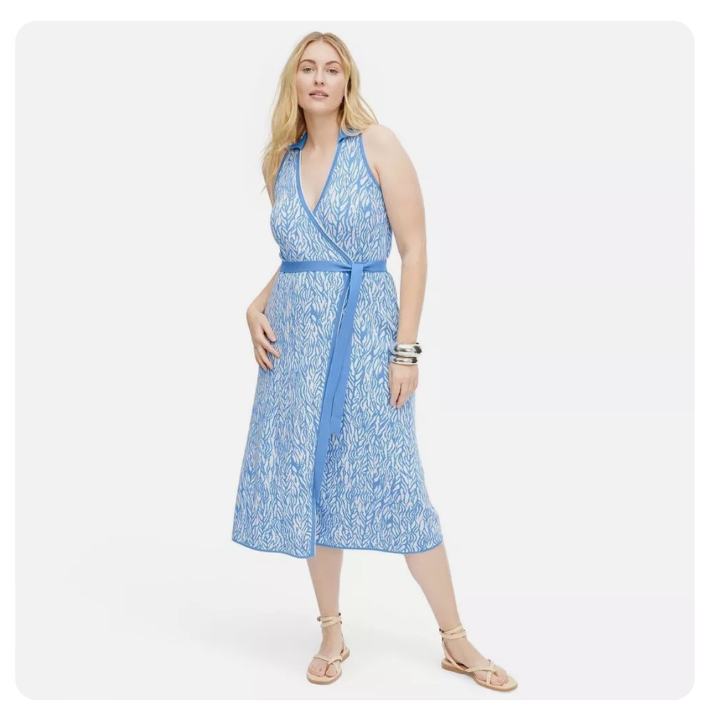 DVF X Target Collared Sleeveless Sea Twig Blue Sweaterknit Midi Wrap
Dress